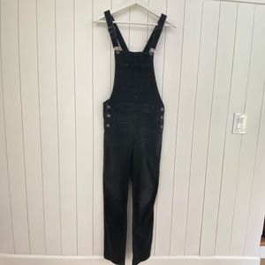 Black denim distressed overalls size 6